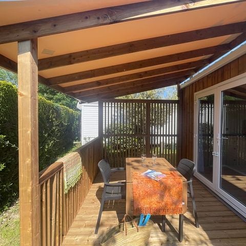 Stacaravan 2 personen - Cottage Premium 18m² (1 slaapkamer) + overdekt terras + LV + TV + Bedlinnenpakket + handdoeken