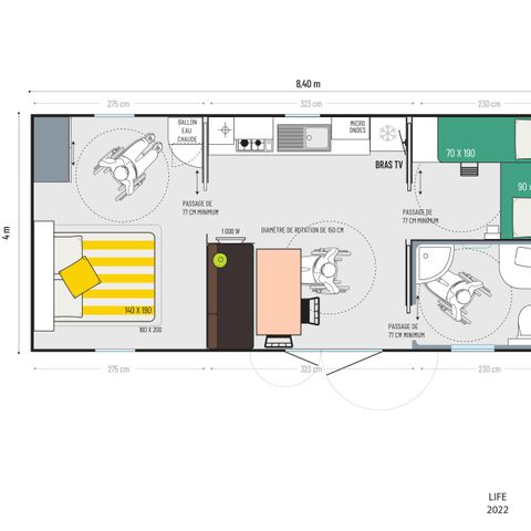 Mobilheim 4 Personen - Mobilheim 30m² (2 Zimmer) + große halboffene Terrasse von 15m2 - Zugang für Personen mit eingeschränkter Mobilität (PMR)