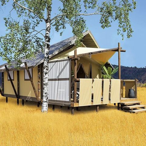 SAFARIZELT 4 Personen - Lodge-Zelt 2 Zimmer mit Holzterrasse 26m²