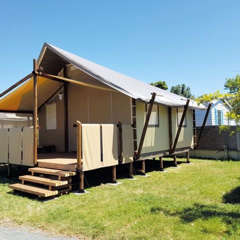 Tente en toile et en bois 4 personnes - TENTE LODGE 2 chambres 26m²