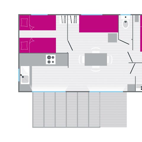 Mobilheim 4 personen - CONFORT 2 Zimmer mit Holzterrasse (Geschirrspüler) 30 m²