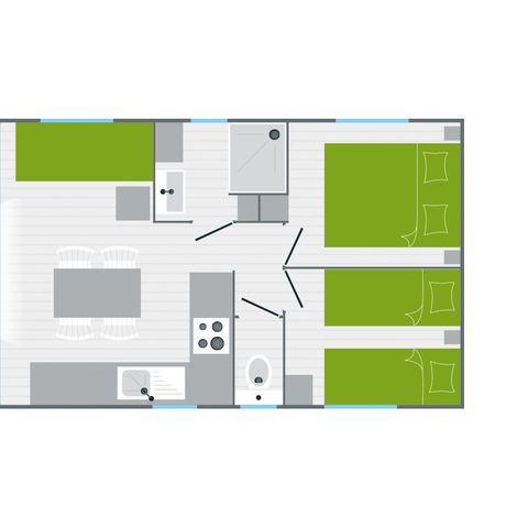 CASA MOBILE 4 persone - CONFORT 2 camere con terrazza (lavastoviglie) 26m².