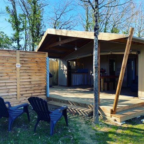 Tente en toile et en bois 5 personnes - Lodge Cotton Premium - 2 chambres + Spa privatif