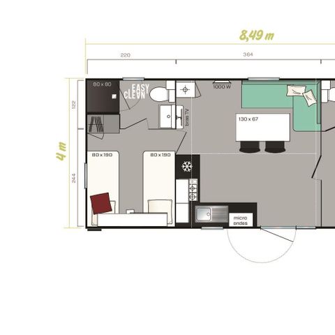 MOBILHOME 4 personnes - Mobil-home Premium 34 m² - 2 chambres + 2 salles de bains + terrasse semi-couverte + spa privatif