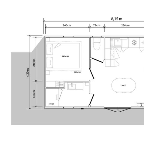 STACARAVAN 4 personen - Confort 31m² - 2 kamers + halfoverdekt terras + TV + LV
