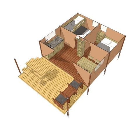 Tente en toile et en bois 4 personnes - Tente Lodge 2ch. 20m2 (2025)