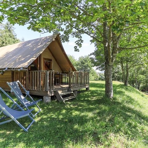 Tente en toile et en bois 4 personnes - Tente écolodge Standard 20m² - 2 chambres - terrasse couverte