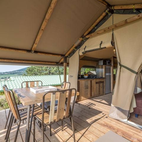 LODGE 5 personnes - Tente Ecolodge Premium 34m² - 2 chambres - terrasse couverte