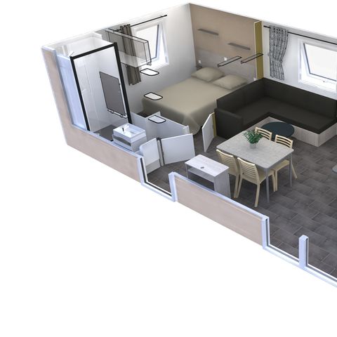 MOBILHOME 4 personas - Premium 33m² - 2 habitaciones - terraza cubierta