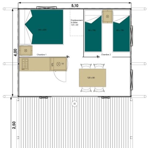TIENDA DE LONA Y MADERA 4 personas - WOOD LODGE - personas adicionales posibles con coste adicional, contactar con el camping