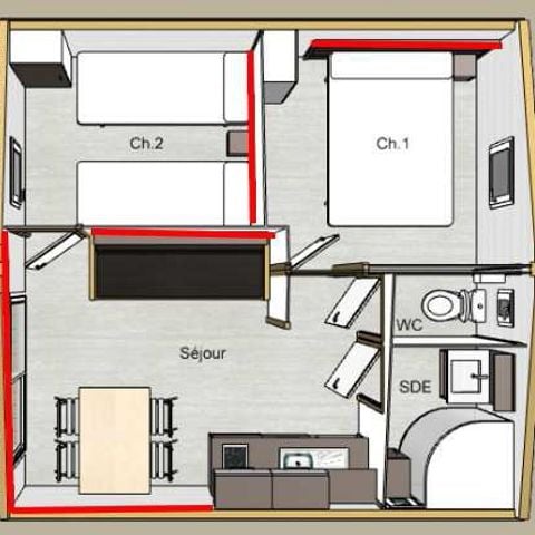 CHALET 4 people - Chalet Bouleau - 2 bedrooms - additional persons possible at extra cost, contact the campsite