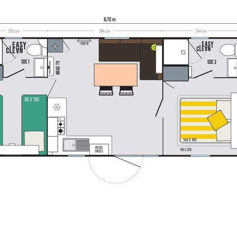 Stacaravan 4 personen - Superior - 2 slaapkamers + 2 badkamers