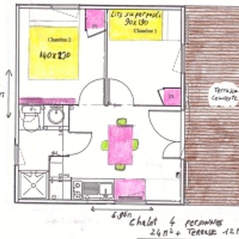 Chalet 4 personen - Chalet 24m² (2 Zimmer) mit überdachter Terrasse 4 Pers.