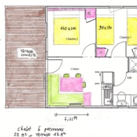 CHALET 4 personnes - Chalet 28m² (2 chambres) avec terrasse couverte 4 pers