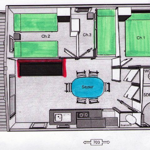 Chalet 6 personen - Chalet 35m² (3 Zimmer) mit überdachter Terrasse 6 Pers.