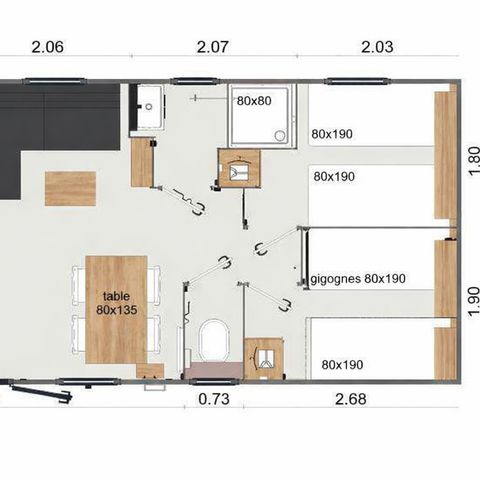 Mobilheim 6 personen - Cottage 3 Zimmer TV Komfort überdachte Terrasse