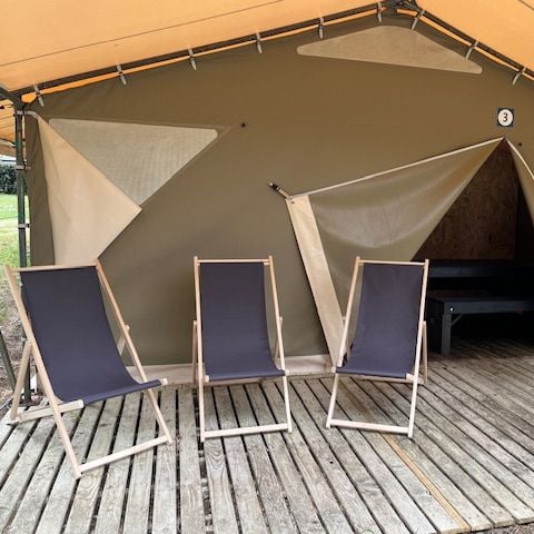 Tenda 6 persone - Tenda in tela - 20m² - 2 camere da letto - con elettricità + terrazza coperta