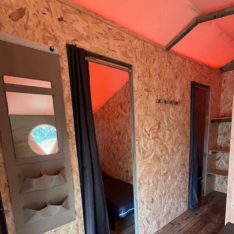 Tenda 6 persone - Tenda in tela - 20m² - 2 camere da letto - con elettricità + terrazza coperta