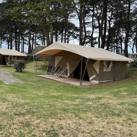 Tenda 6 persone - Tenda in tela - 20m² - 2 camere da letto - con elettricità + terrazza coperta