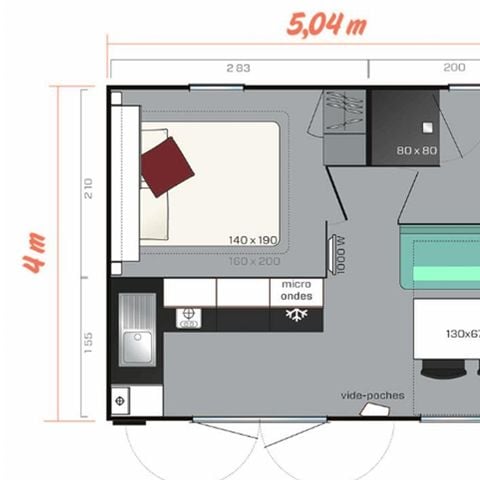 BUNGALOW 2 personnes - - 20m² - 1 chambre - terrasse couverte 9m² -