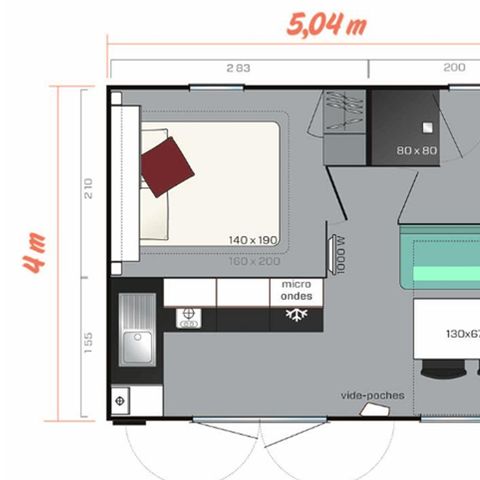 MOBILHOME 2 personas - Casa móvil - 20m² - 1 dormitorio - 9m² terraza cubierta -