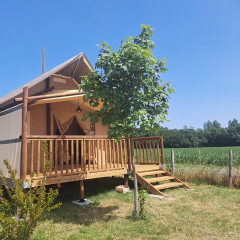 Tent van canvas en hout 4 personen - Lodge Toilé Confort 25m² (2 kamers) - met sanitair - overdekt terras
