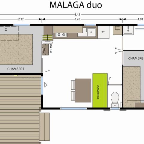 Mobile home 4 persons - Standard 27m² (2 bedrooms) + integrated terrace
