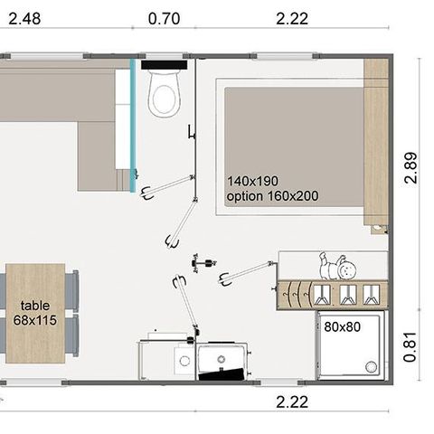 STACARAVAN 4 personen - Comfort 30m² (2 kamers) - half overdekt terras