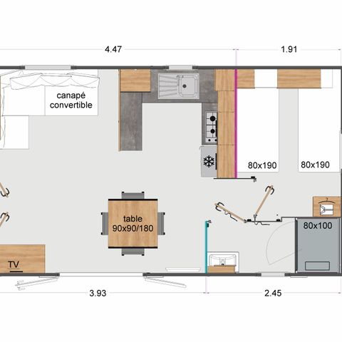 MOBILHOME 4 personas - Premium 36m² (2 habitaciones) - terraza semi cubierta