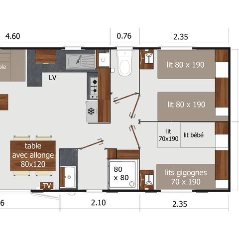 MOBILHOME 6 personas - Premium 39m² (3 dormitorios) - 2 baños - terraza cubierta