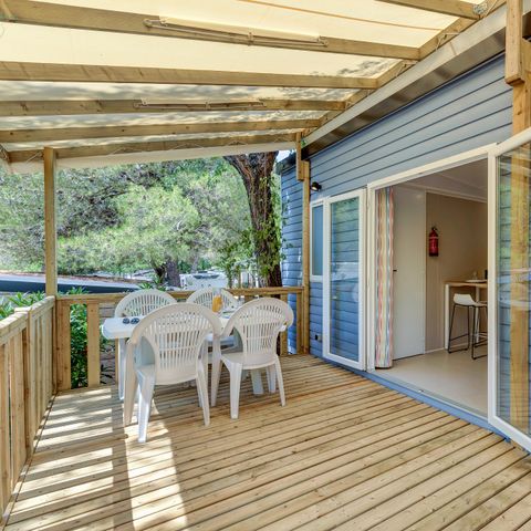 Mobilheim 6 Personen - Comfort XL | 3 Schlafz. | 6 Pers. | Erhöhte Terrasse