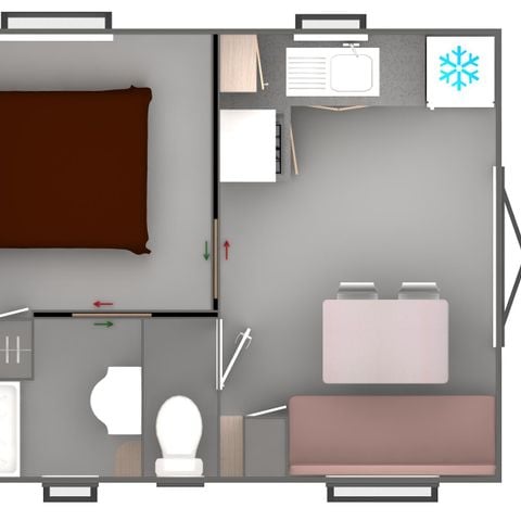 Mobilhome 2 personnes - Cottage Privilège - 1 chambre - TV