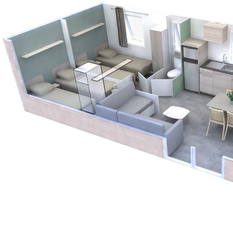 Stacaravan 6 personen - Homeflower Premium 35m² (3 kamers) + overdekt terras