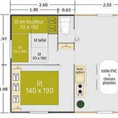 MOBILHOME 5 personas - Tithome 2 dormitorios 21m² sin baño
