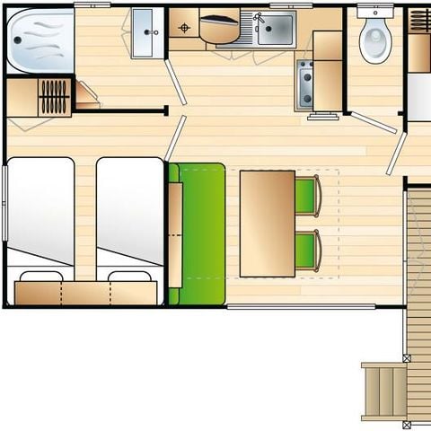 Mobile home 4 persons - Standard 2 rooms 25m² + integrated terrace
