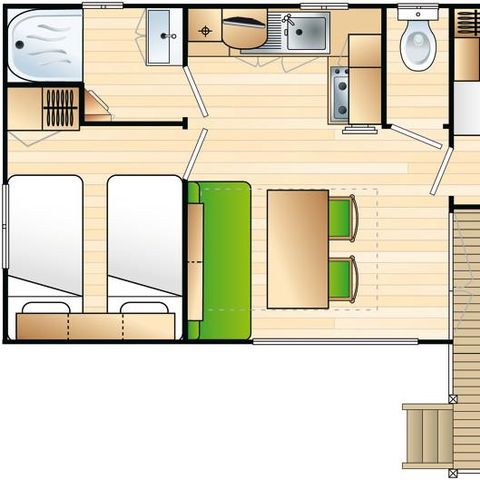 MOBILHOME 4 personnes - Standard 2 chambres 25m² + Terrasse intégrée