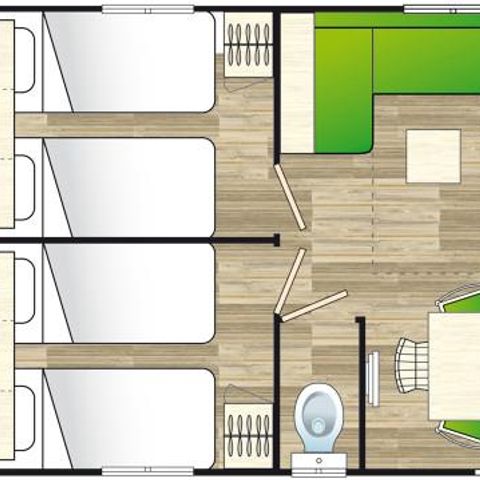 Mobilheim 6 Personen - Standard 3 Zimmer 34m² + Nicht überdachte Terrasse