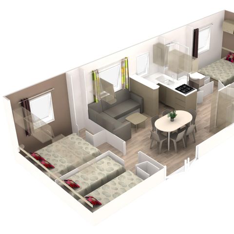 Mobilhome 8 personnes - Mobil home Premium 4 chambres 40m² + Terrasse semi-couverte + TV + LV