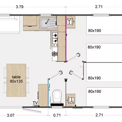 MOBILHOME 6 personas - Confort 4 Habitaciones 6 Personas Aire Acondicionado + TV