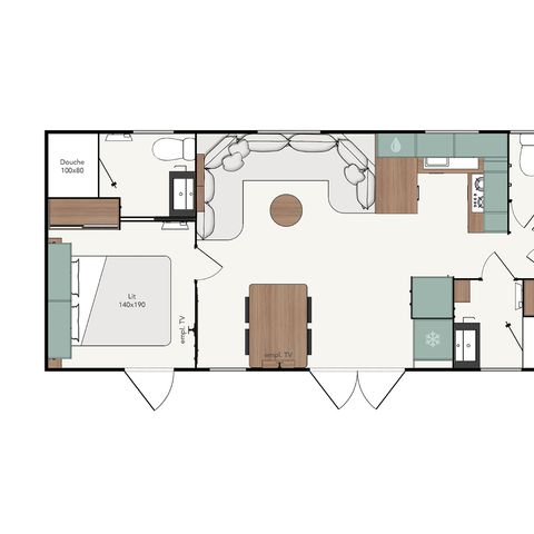 MOBILHOME 6 personas - Cabaña Privilege 40m2 (3 dormitorios, 2 baños) + aire acondicionado + terraza