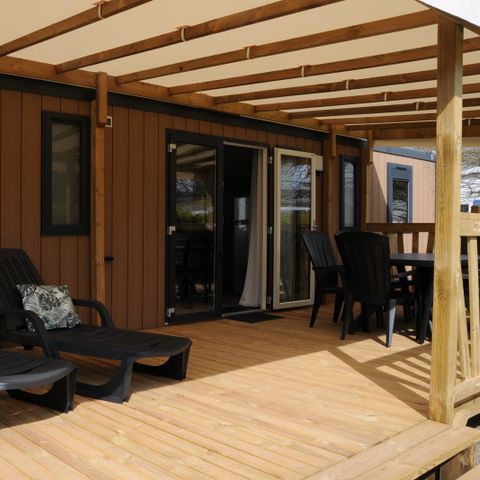 Mobilhome 8 personnes - Golfe PREMIUM 40m² (4 ch - 8 personnes) + Terrasse couverte + TV + 2 SDB + lave vaisselle