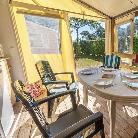 CANVAS BUNGALOW 5 people - MINI 21-2 (Tithome) - WITHOUT SANITARY - max. 4 adults (bunk beds) - 2 bedrooms, approx. 21m²