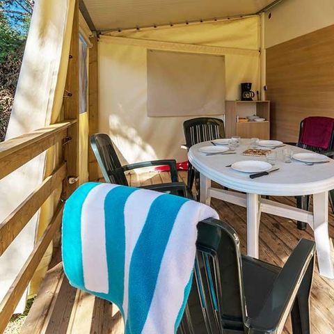CANVAS BUNGALOW 5 people - MINI 21-2 (Tithome) - WITHOUT SANITARY - max. 4 adults (bunk beds) - 2 bedrooms, approx. 21m²