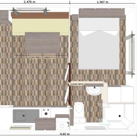 Mobile home 2 persons - CLASSIC 18-1 >10years - max 2 adults - TV, 1 bedroom, approx. 18m