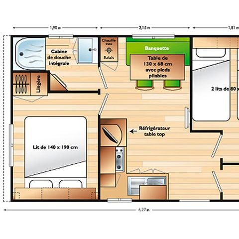 Mobile home 4 persons - CLASSIC 22-2 >10years - max 4 adults - TV, 2 bedrooms, approx. 22m