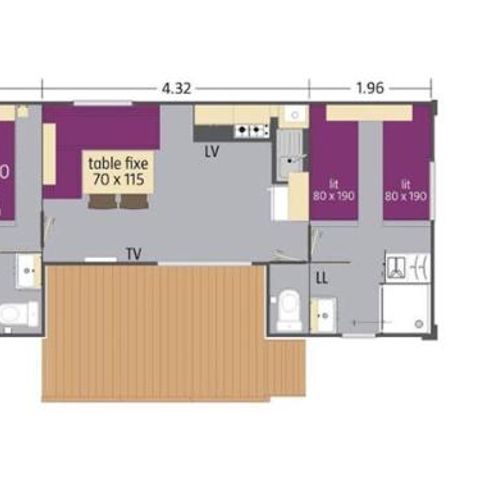Mobile home 6 persons - CLASSIC 33-2-2 >10years - max. 4 adults - TV, 2 bedrooms - 2 shower rooms, approx. 33m²