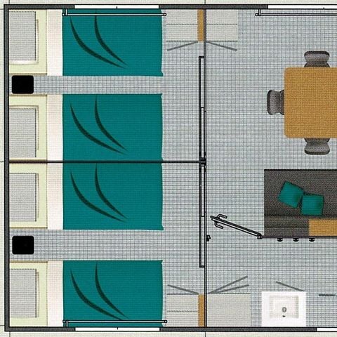 Mobilheim 8 Personen - PRIVILEGE 34-3 - max. 6 Erwachsene - Fernseher, 3 Schlafzimmer (Bett 160*200), ca. 34m², Geschirrspüler, Toaster, Espressomaschine, 2 Liegestühle