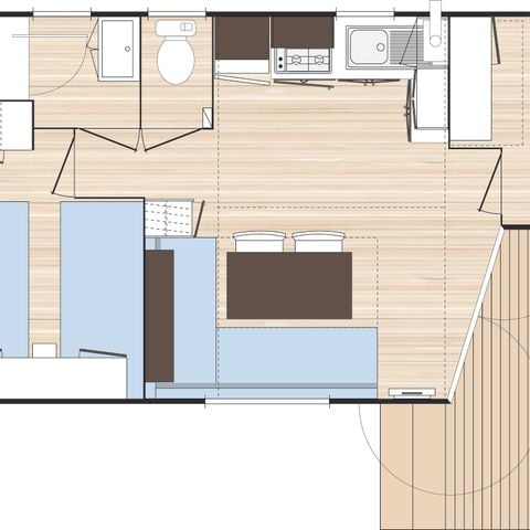 Mobilhome 4 personas - Habitación estándar de 25 m² con - 2 dormitorios - Terraza - TV - Aire acondicionado
