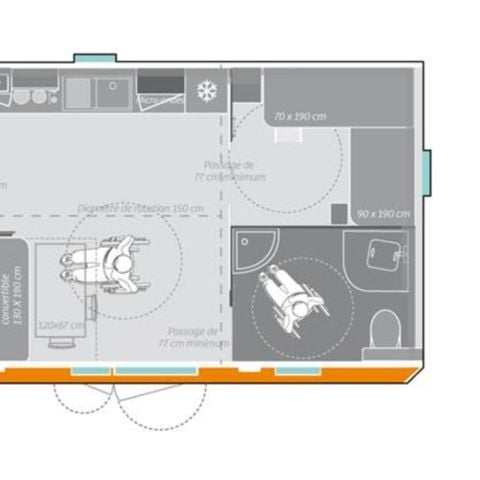 Mobile home 4 persons - Accessible Room - 31m² - 2 bedrooms - 18m² semi-covered terrace - TV - Air conditioning