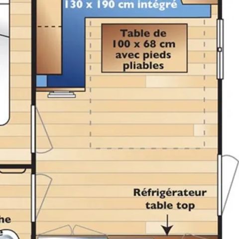 Mobile home 2 persons - Standard 17m² (1 bedroom) + integrated covered terrace 9m² + TV 2/3 pers